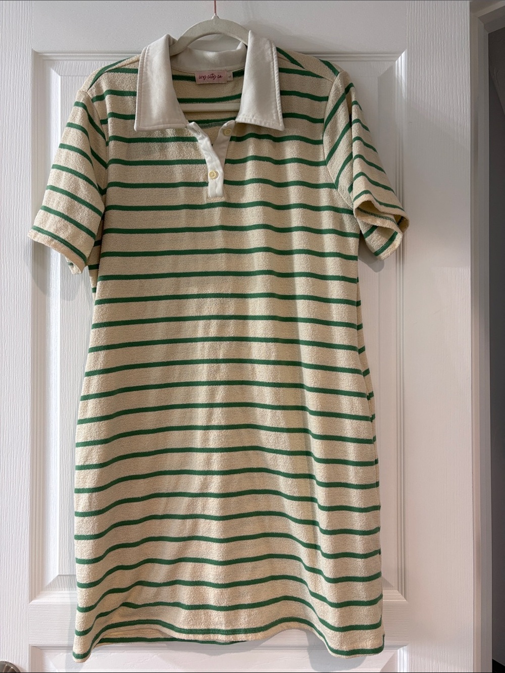 Ivy City Co Striped Polo Dress - Cream & Green